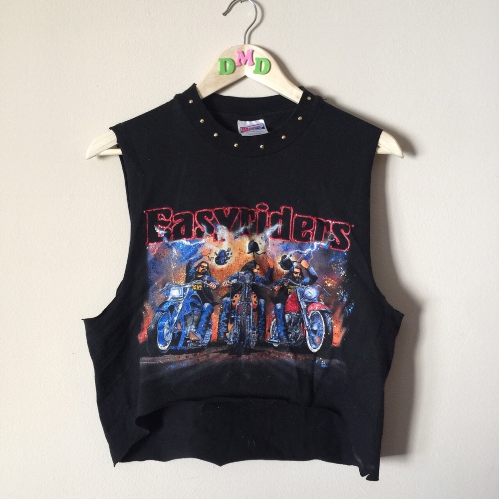 ✂️ r e s t y l e d || bling/stud easyrider crop ✂️